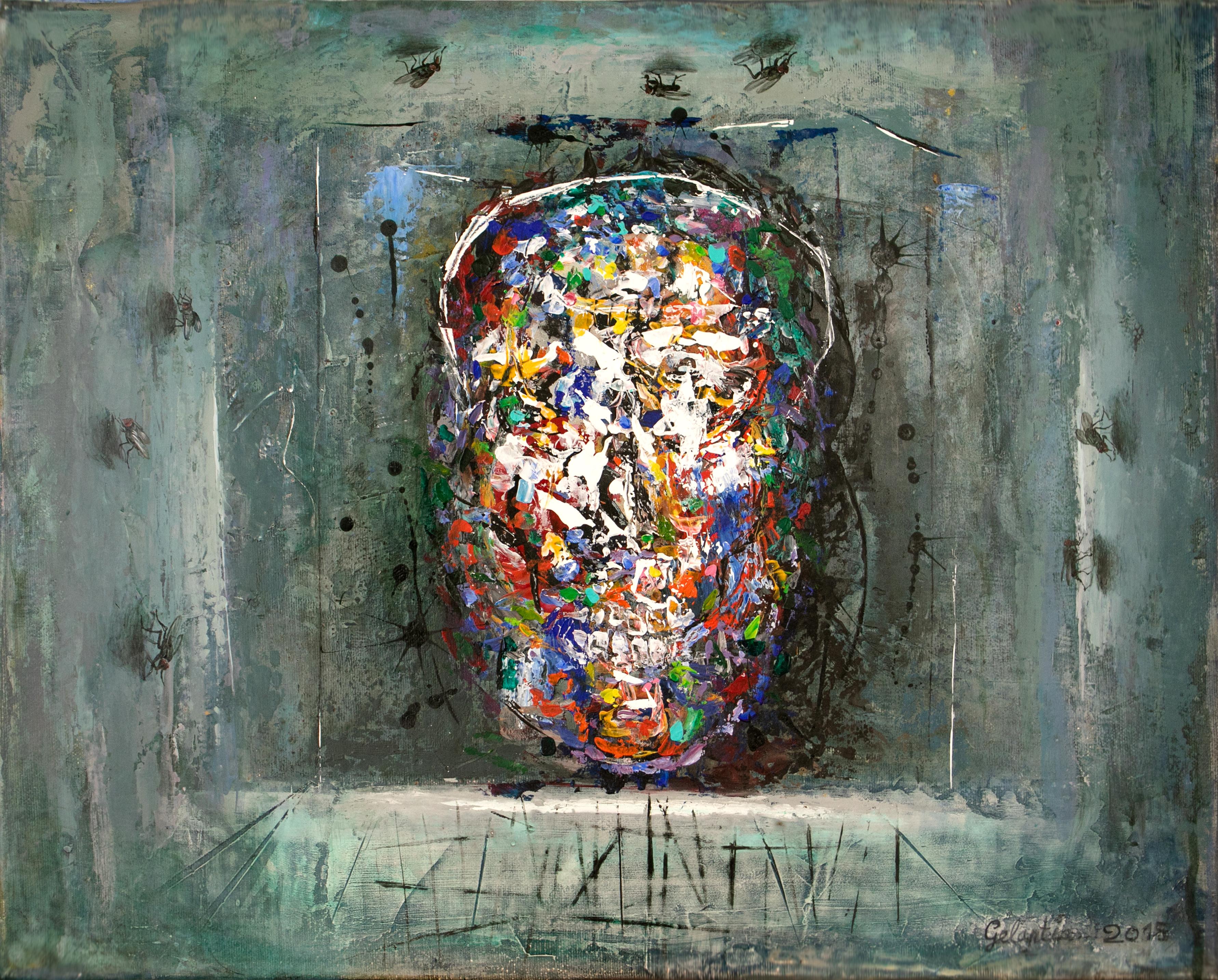 Gogi Gelantia Abstract Painting - Holy Head - Skull, Abstract, Memento Mori, Acrylic, 21dt Century, Dark, Painting