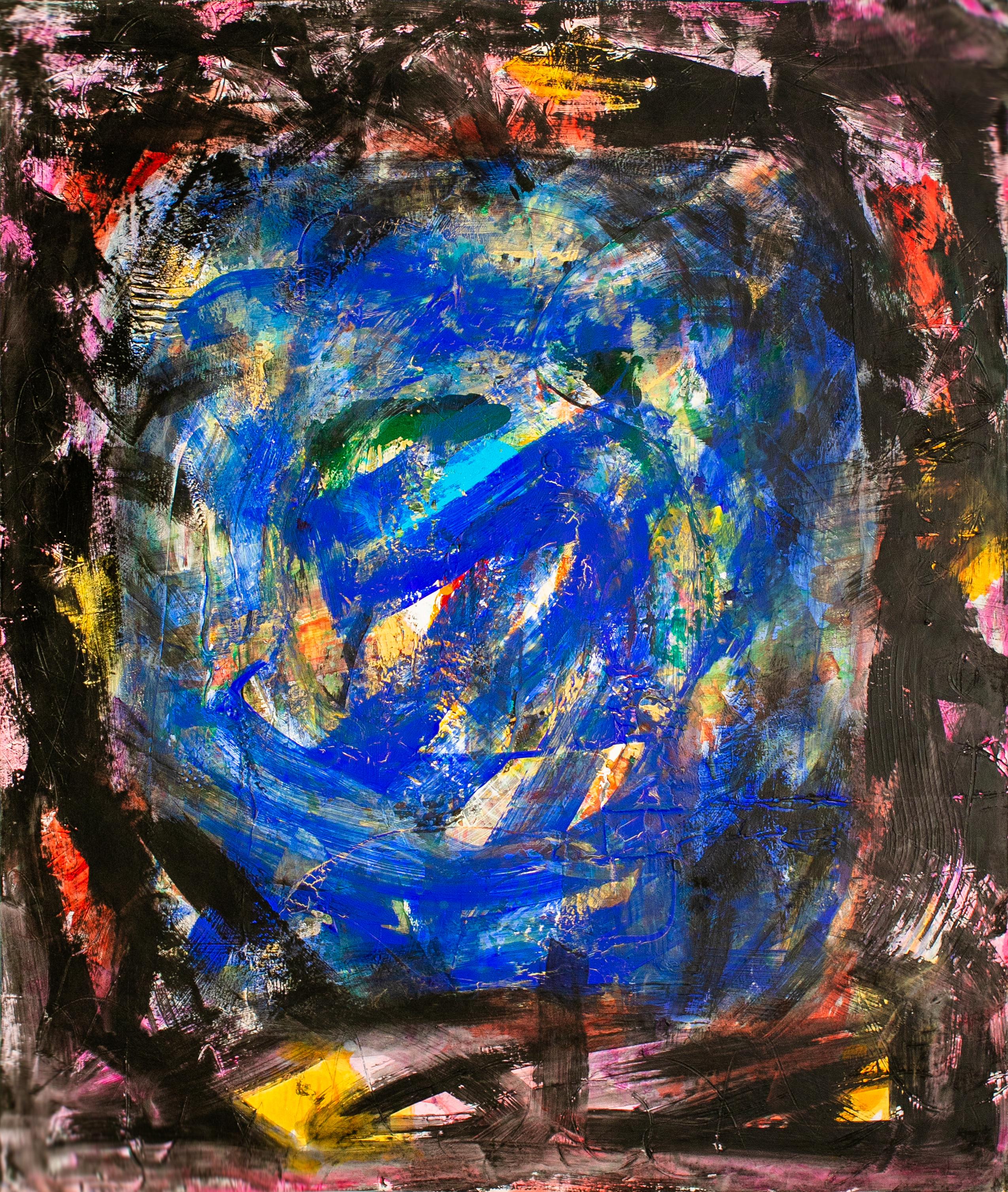 Gogi Gelantia Abstract Painting - Abyss - 21st century, contemporary, abstract, gestural, black, blue, acrylic