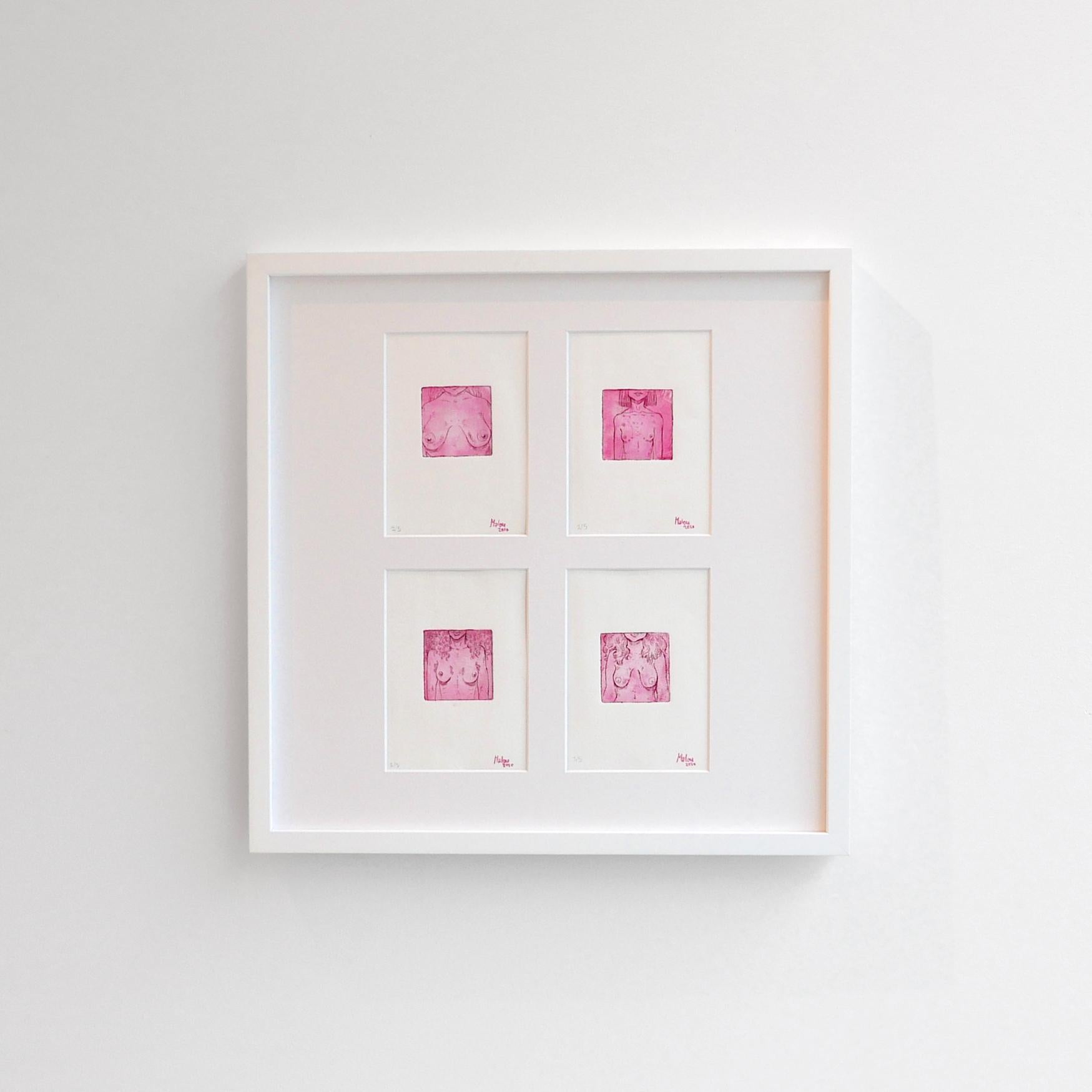 Malou Großklaus Nude Print - Oberkörper 2 - etching, paper, print, pink, white, young artist, 21st century