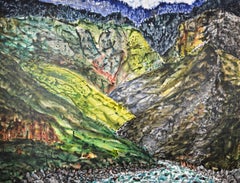 Mountain River - Abstract, Landscape, 21st Century, Painting, Green, Acrylic