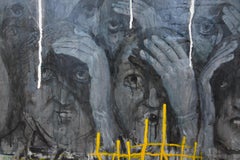 Peinture, acrylique, 21e siècle, politique, foncé, jaune, visages