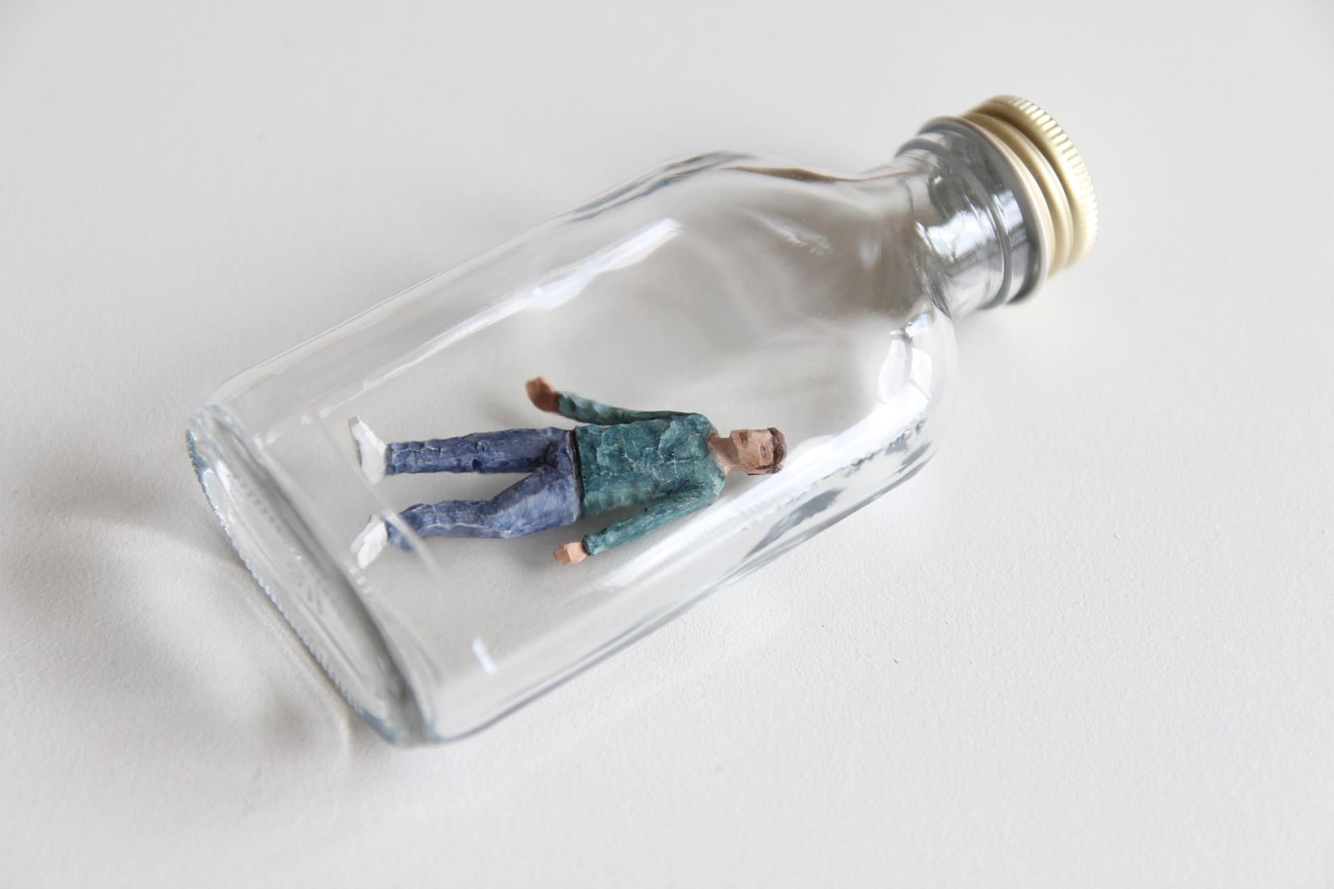 Lorenz Friedrich Figurative Sculpture - Flachmann (Hip Flask) - sculpture, wood, glass, figurative, 21st Century, small