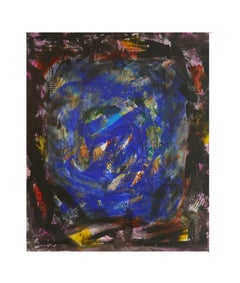 Abyss - 21st century, contemporary, abstract, gestural, black, blue, acrylic