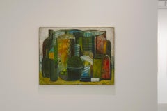 Die The Counter - Öl, Leinwand, Gemälde, Stillleben, grün, rot, gedämpft, 21. Jahrhundert