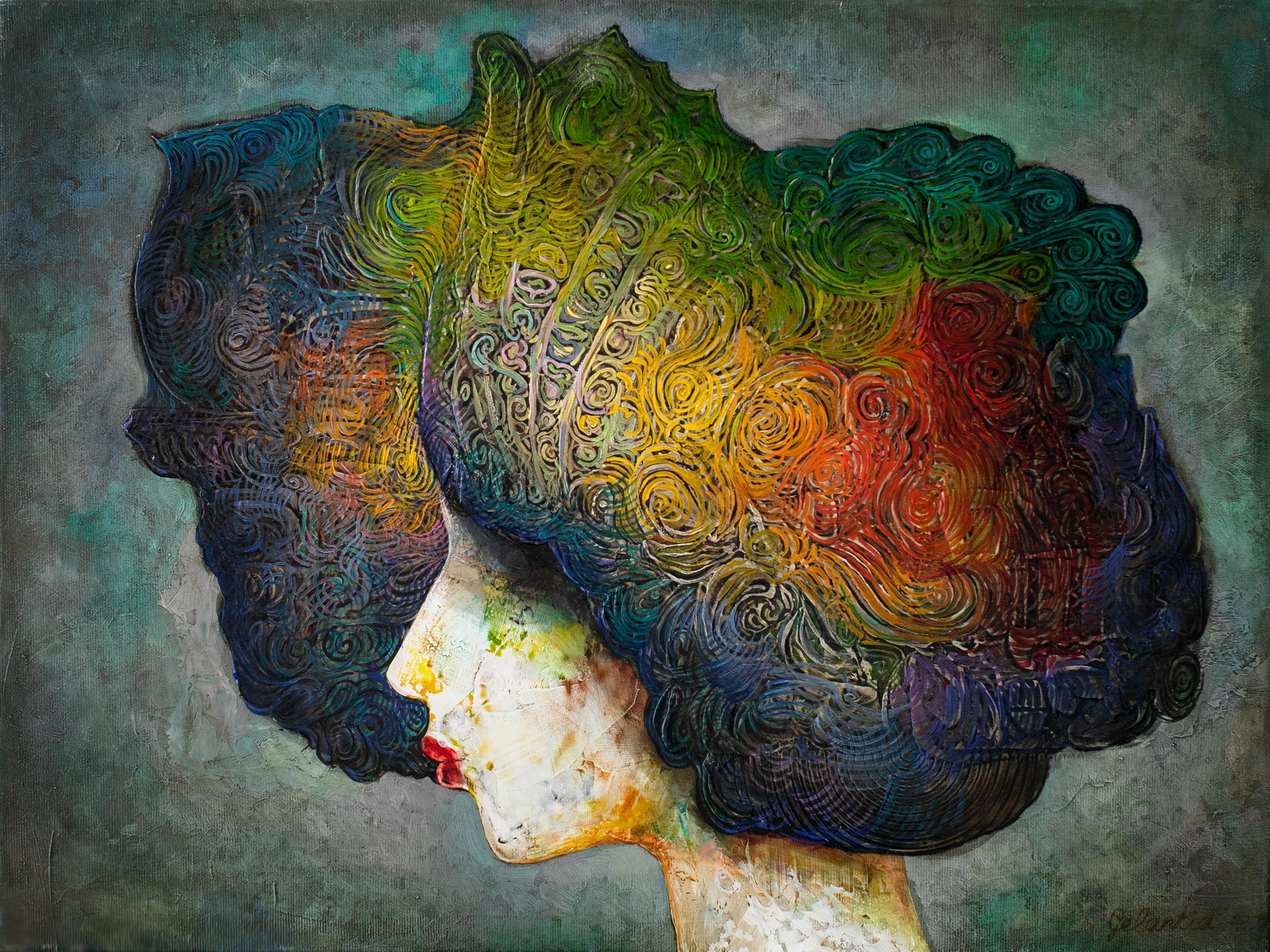 Sorceress - painting, portrait, acrylic, canvas, multicoloured, Georgian, woman - Painting by Gogi Gelantia