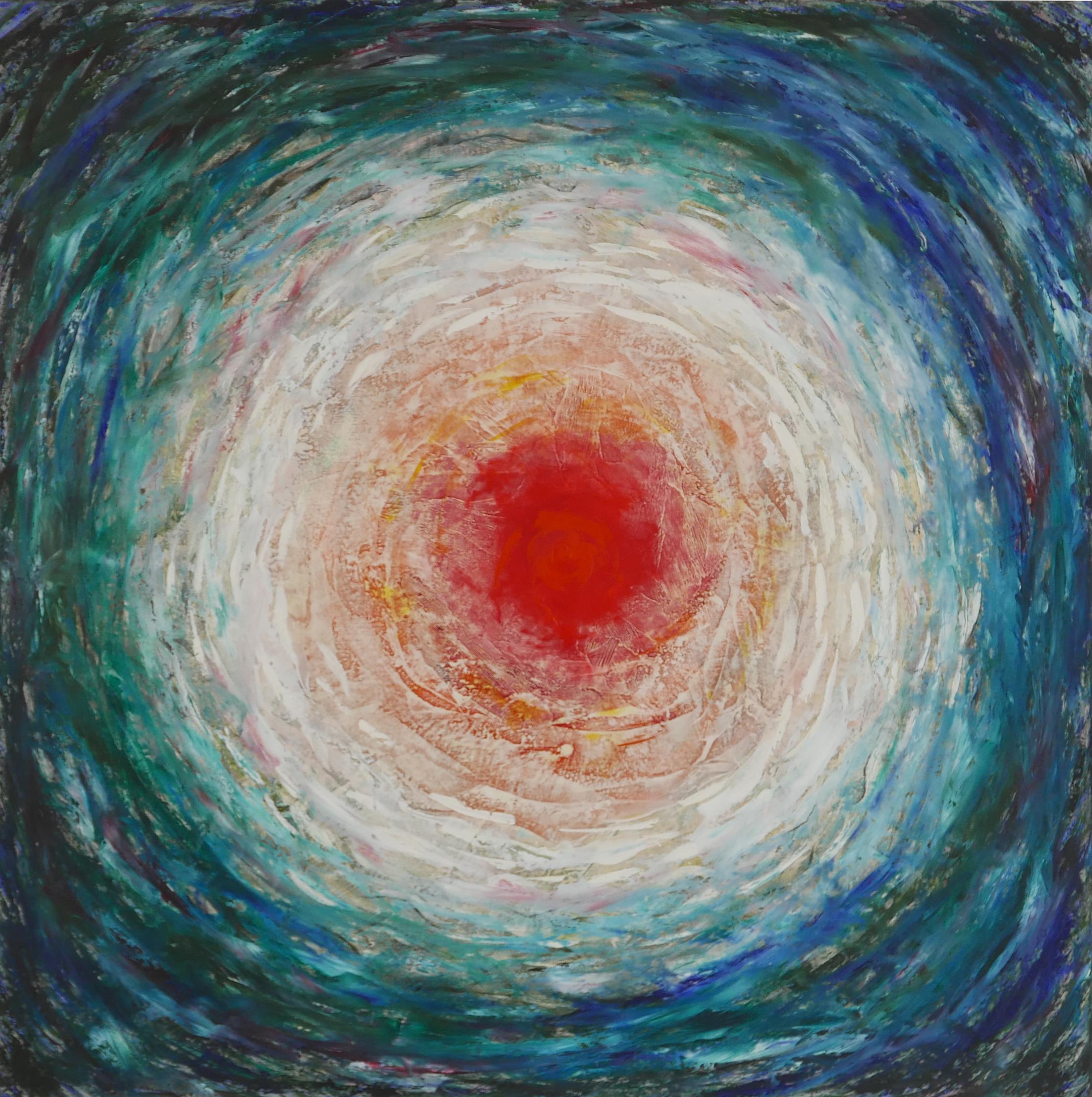 Gogi Gelantia Abstract Painting - Emotion - painting, abstract, contemporary, blue, red, circular, vibrant, square