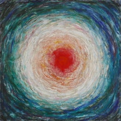 Emotion - painting, abstract, contemporary, blue, red, circular, vibrant, square