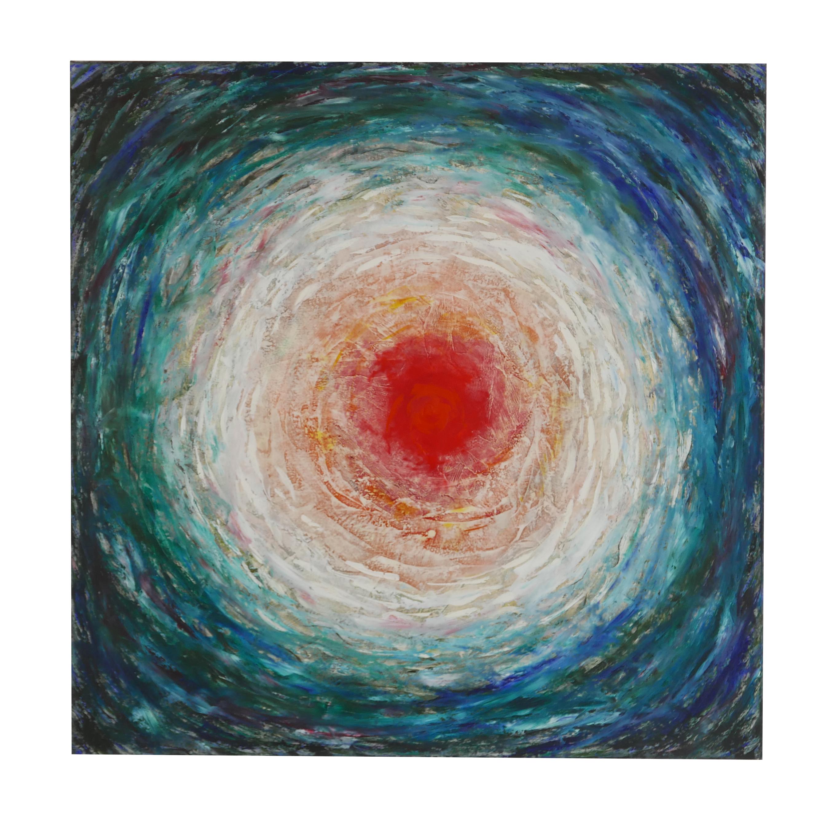 Emotion - painting, abstract, contemporary, blue, red, circular, vibrant, square - Painting by Gogi Gelantia