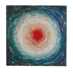 Emotion - painting, abstract, contemporary, blue, red, circular, vibrant, square
