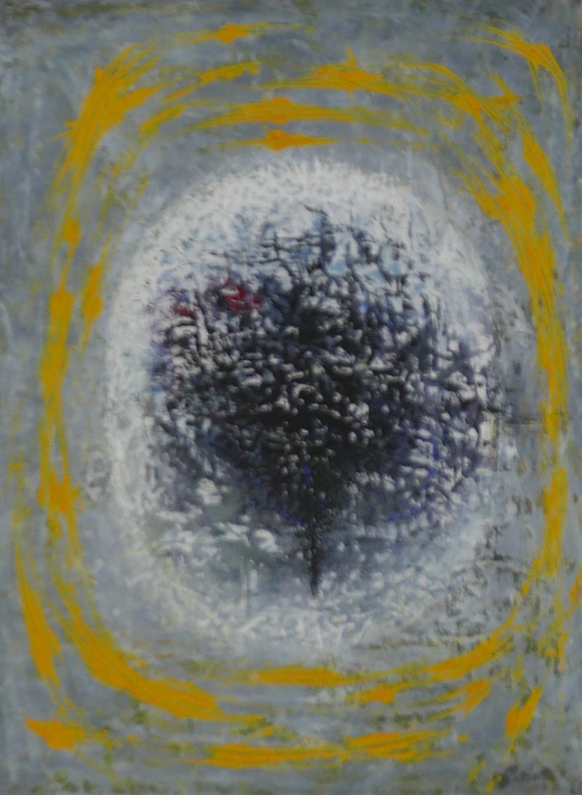 Abstract Painting Gogi Gelantia - Cercle - abstrait, peinture, contemporain, bleu, jaune, géorgien, XXIe siècle