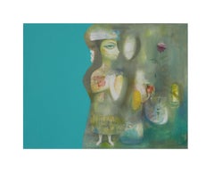 Fertility - painting, acrylic, canvas, blue, yellow, figurative, female figure