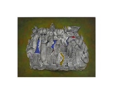 Abstraction - painting, contemporary, acrylic, canvas, green, red, grey, blue