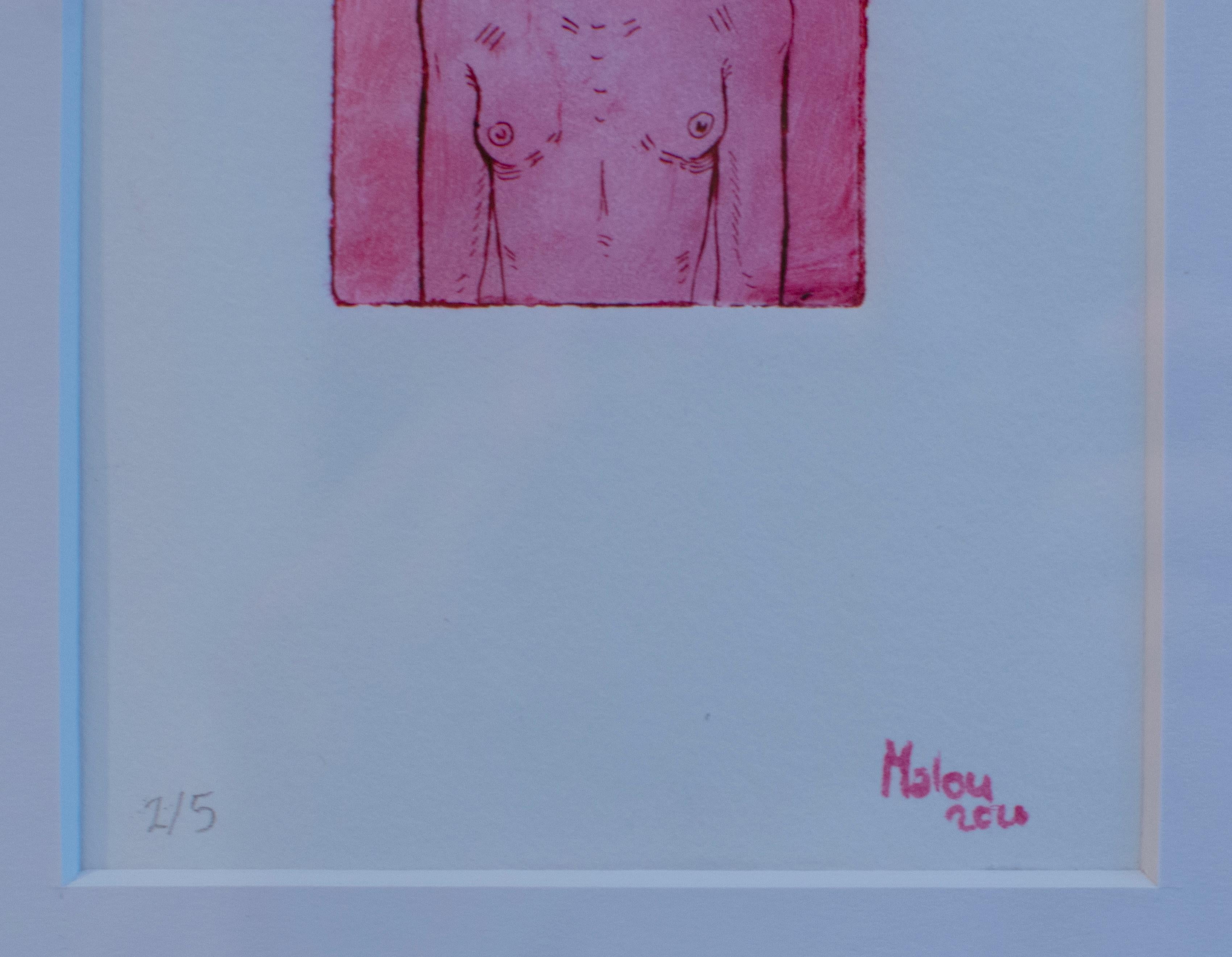 Oberkörper 2 - etching, paper, print, pink, white, young artist, 21st century - Contemporary Print by Malou Großklaus