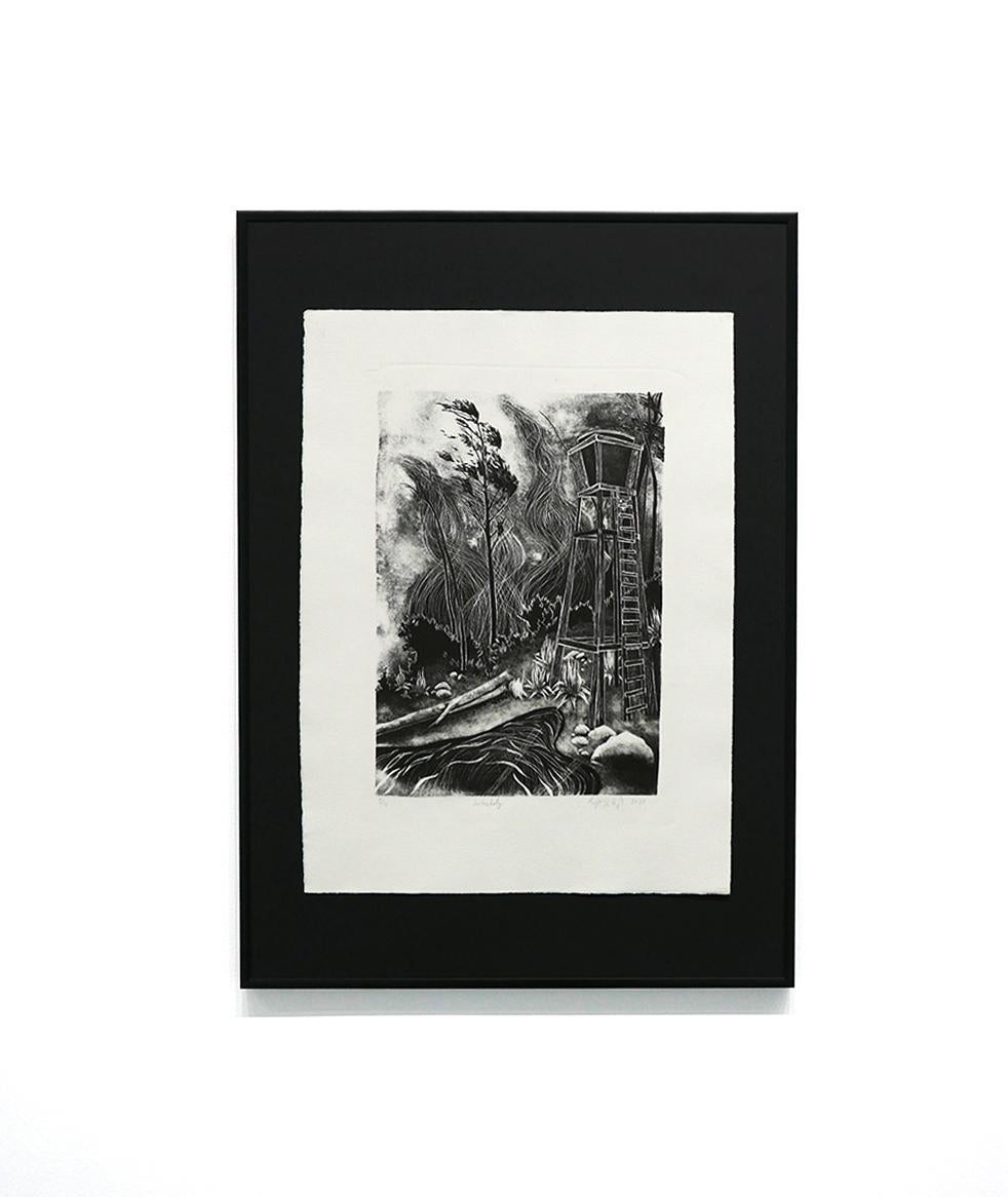 Rojo & Kreß Figurative Print - Unterholz - lithograph, print, black & white, landscape, forrest, young artists 