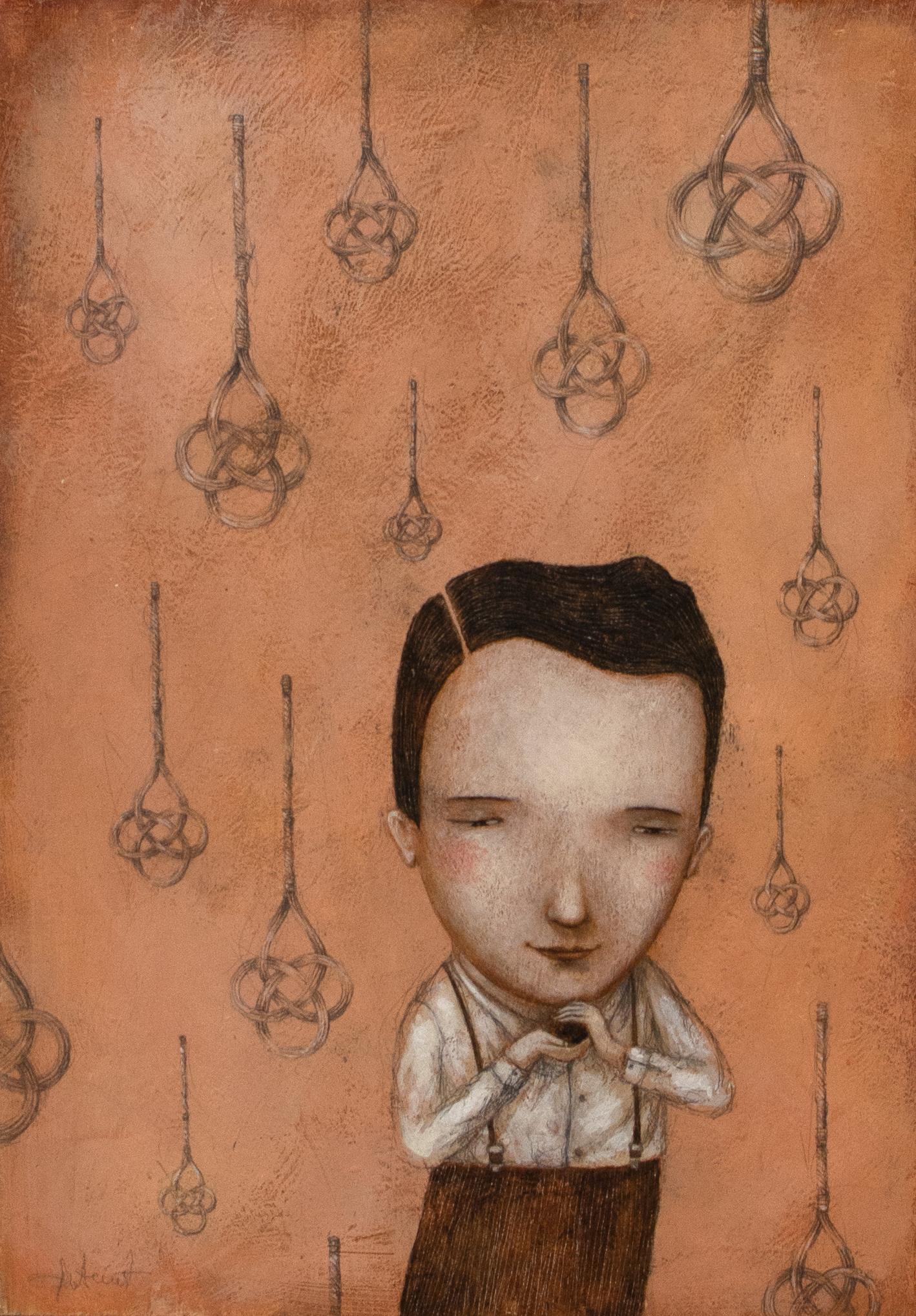 Bruno 3 - illustration, acrylic, wood, drawing, human figure, figurative, pastel - Mixed Media Art by Ofra Amit