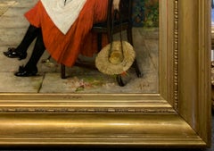 Jeune femme avec chapeau de paille, portrait de femme française, huile sur toile, signée, cadre