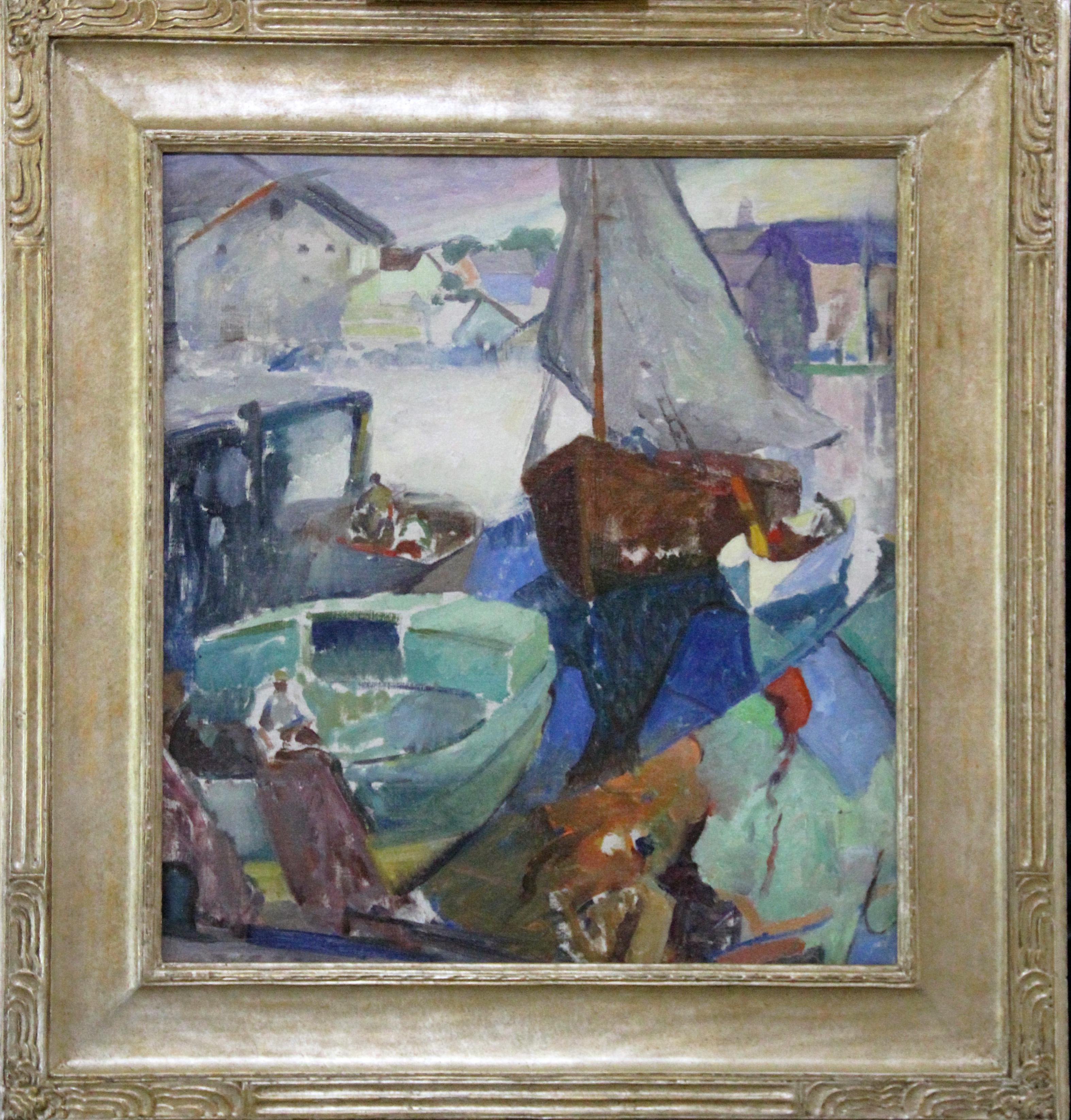 Hugh Breckenridge Landscape Painting - Return of the Fishing Boat, Modernist, Harbor Scene, Oil on Canvas, Framed