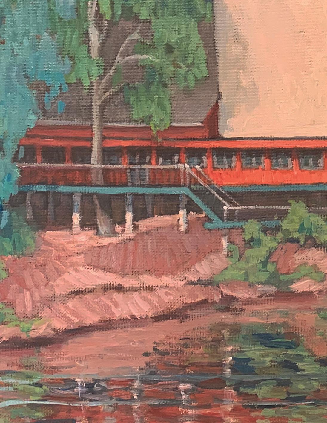 Bucks County Playhouse, American Impressionist Landscape, New Hope, PA, 2019 - Painting by Trisha Vergis 