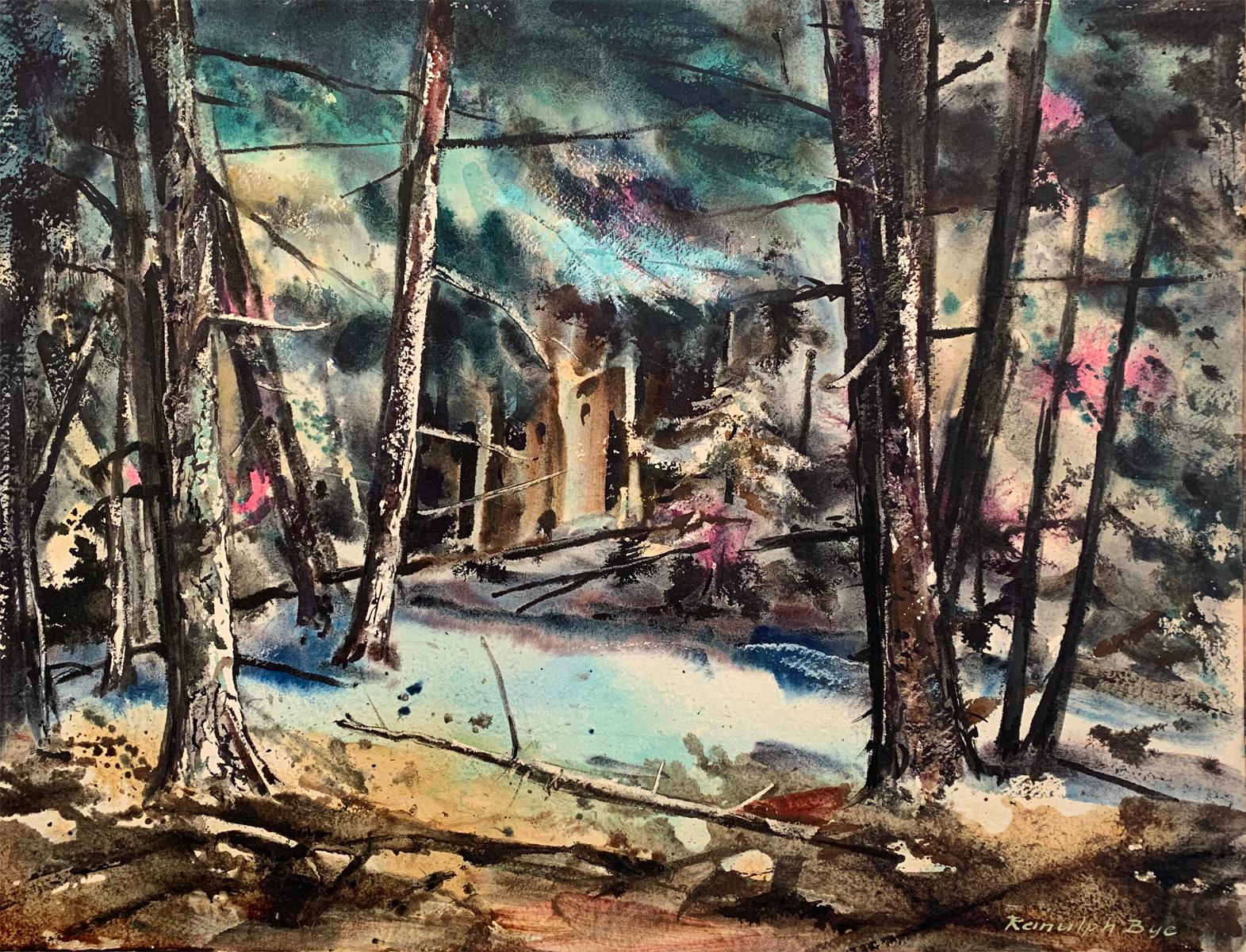 Ranulph Bye Landscape Art – Doppelseitiges Aquarell auf Papier, 1965, Woodland Interior und Maine Seascape