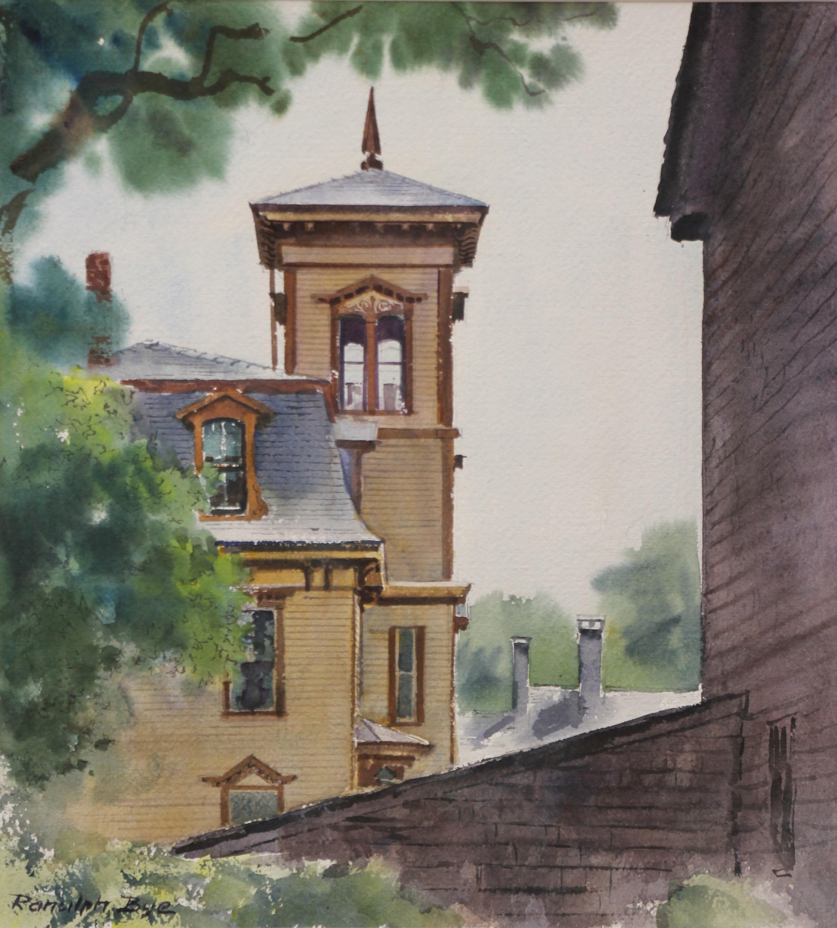 Thomaston Maine, Original Rooftop View Townscape in Watercolor