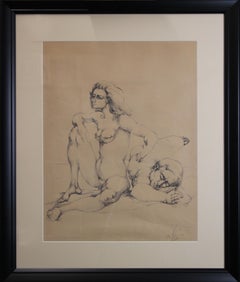 Untitled Female Nude with Male, Original Drawing by Surrealist Painter