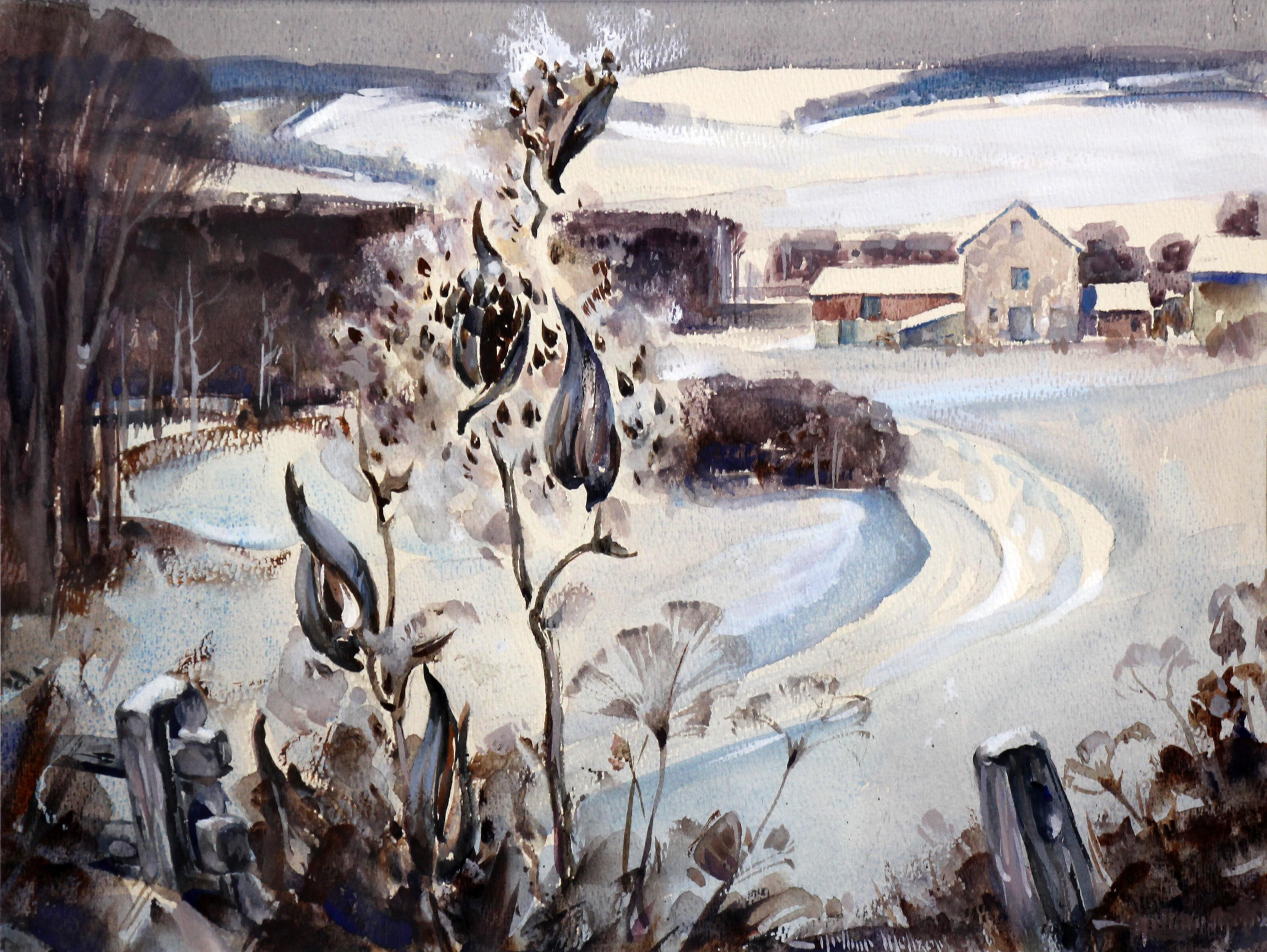 Aesclepius in Foreground, Winter Landscape by Pennsylvania Impressionist