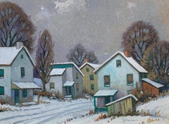 Winter Houses, American Impressionist Snowy Landscape, Signed and Framed