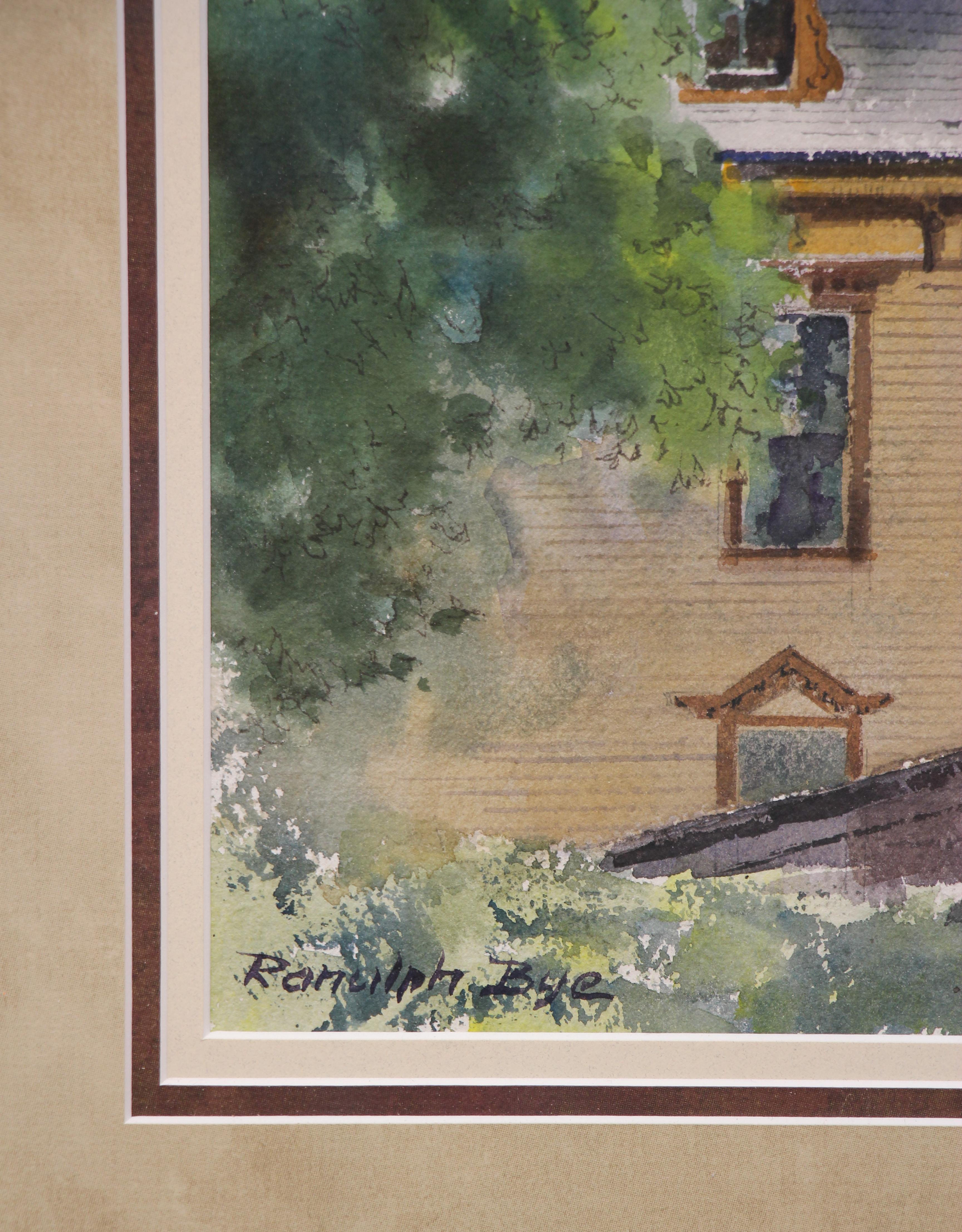 Thomaston Maine, paesaggio urbano originale con vista sul tetto in acquerello - Art Realismo americano di Ranulph Bye