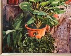 Cobblestone Passage with Flowers, Original Watercolor by Peruvian Artist