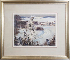 Aesclepius in Foreground, Winter Landscape by Pennsylvania Impressionist