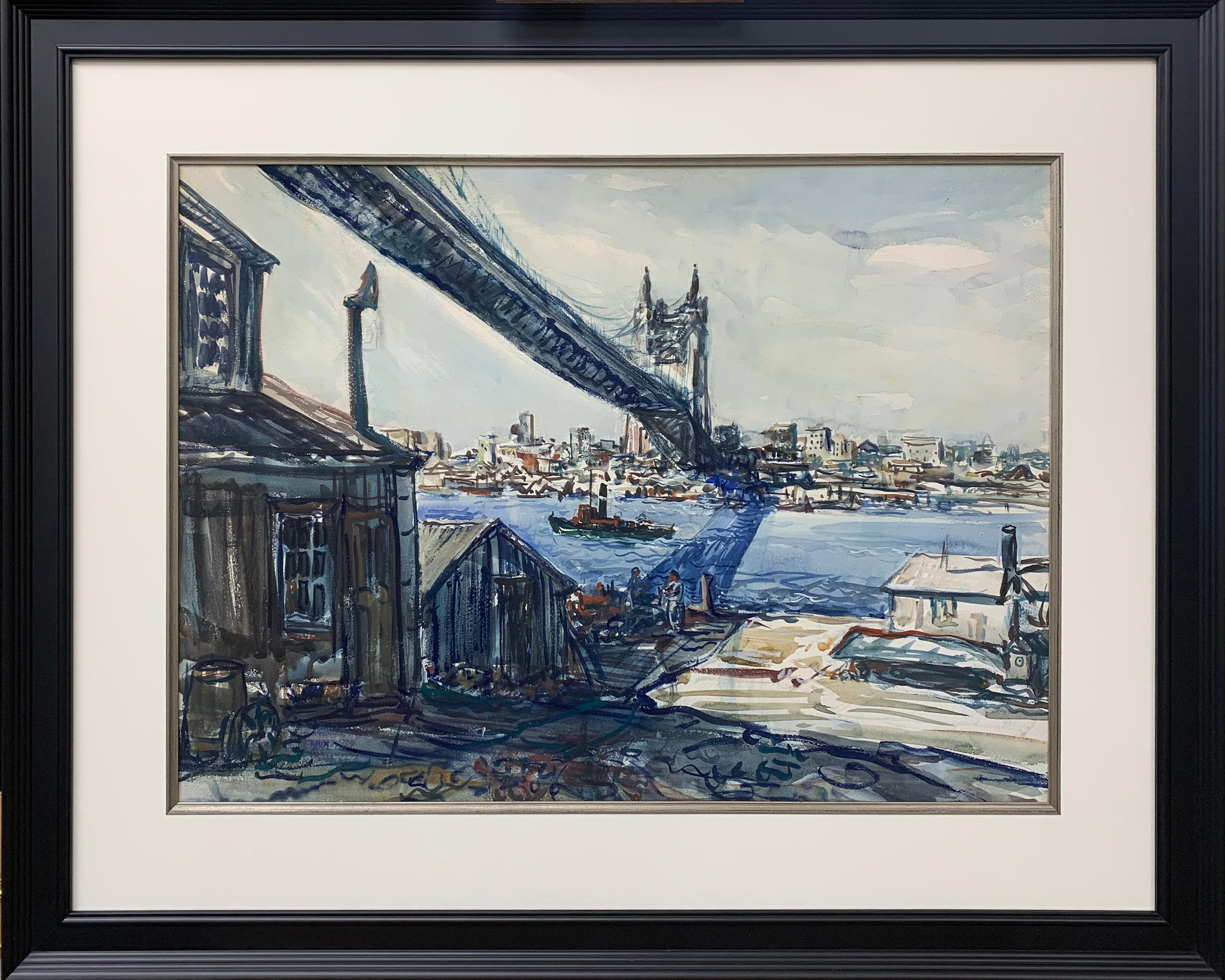 Walter Emerson Baum Figurative Art - 59th Street Bridge, Pennsylvania Impressionist Watercolor Cityscape