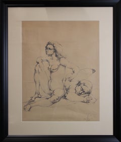 Untitled Female Nude with Male, dessin original du peintre surréaliste