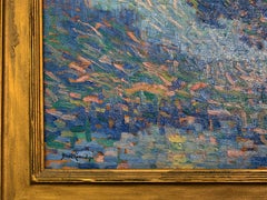 Blue Landscape, American Impressionist, Oil on Board, Signed and Framed