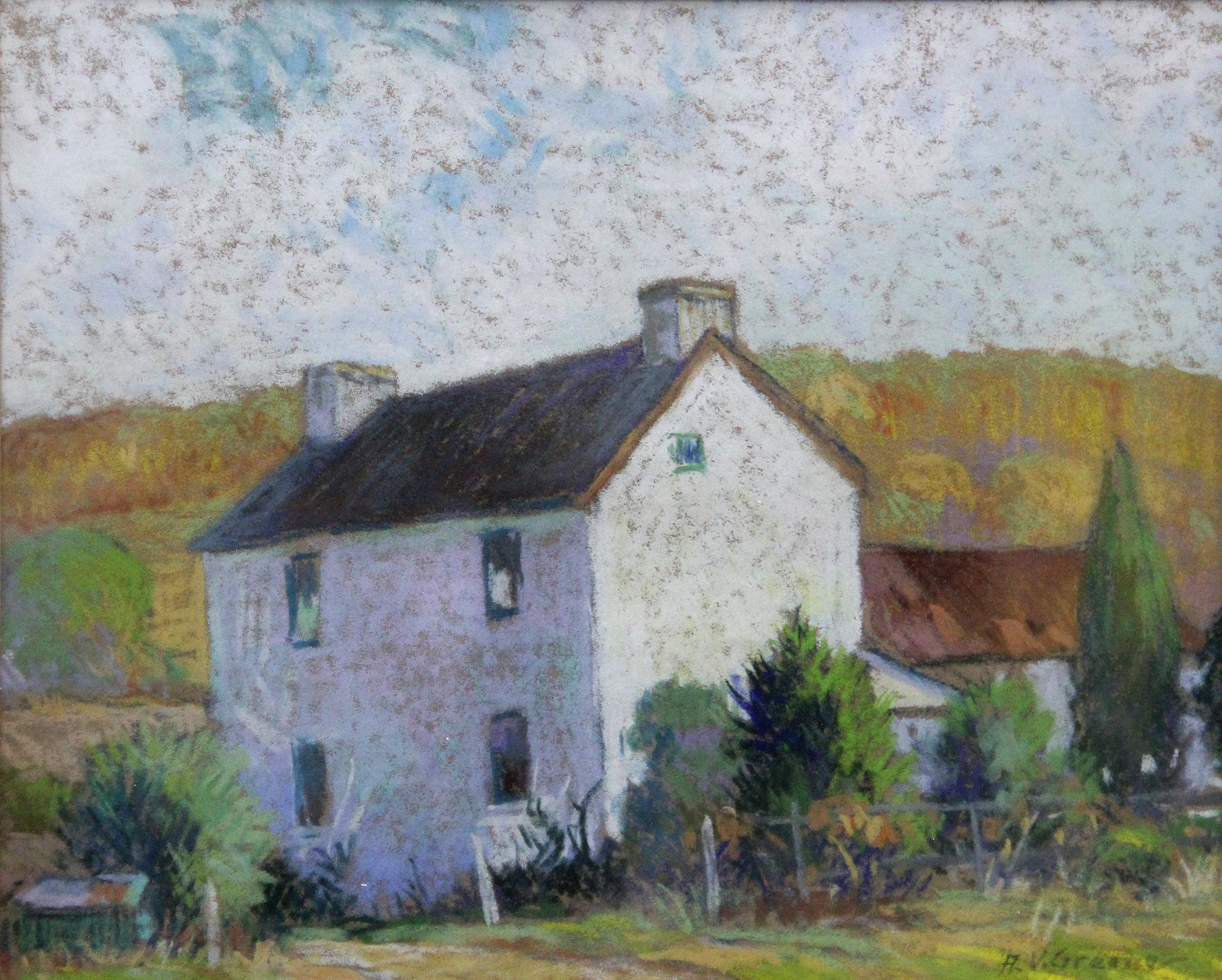 The White House, American Impressionist Landscape with House, Pastel on Paper