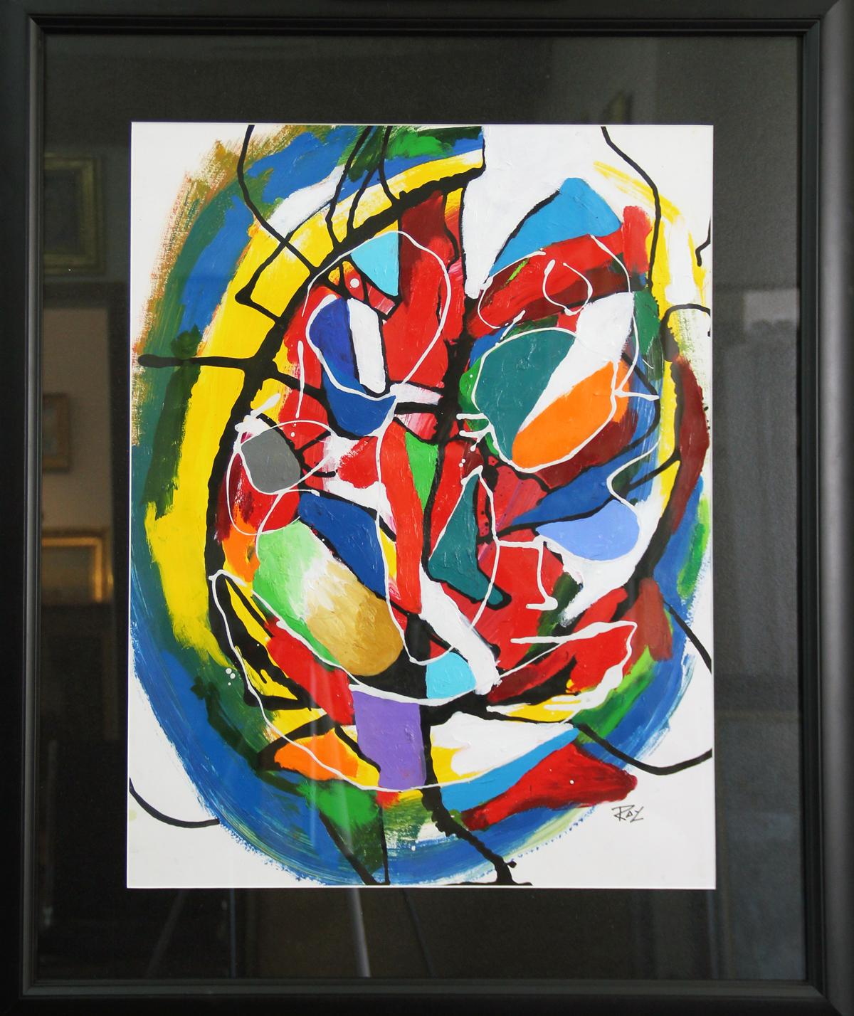 Cerebral, Color Abstraction, Acrylic on Paper, Modernist Abstract, 1995 - Painting by Ray Leight