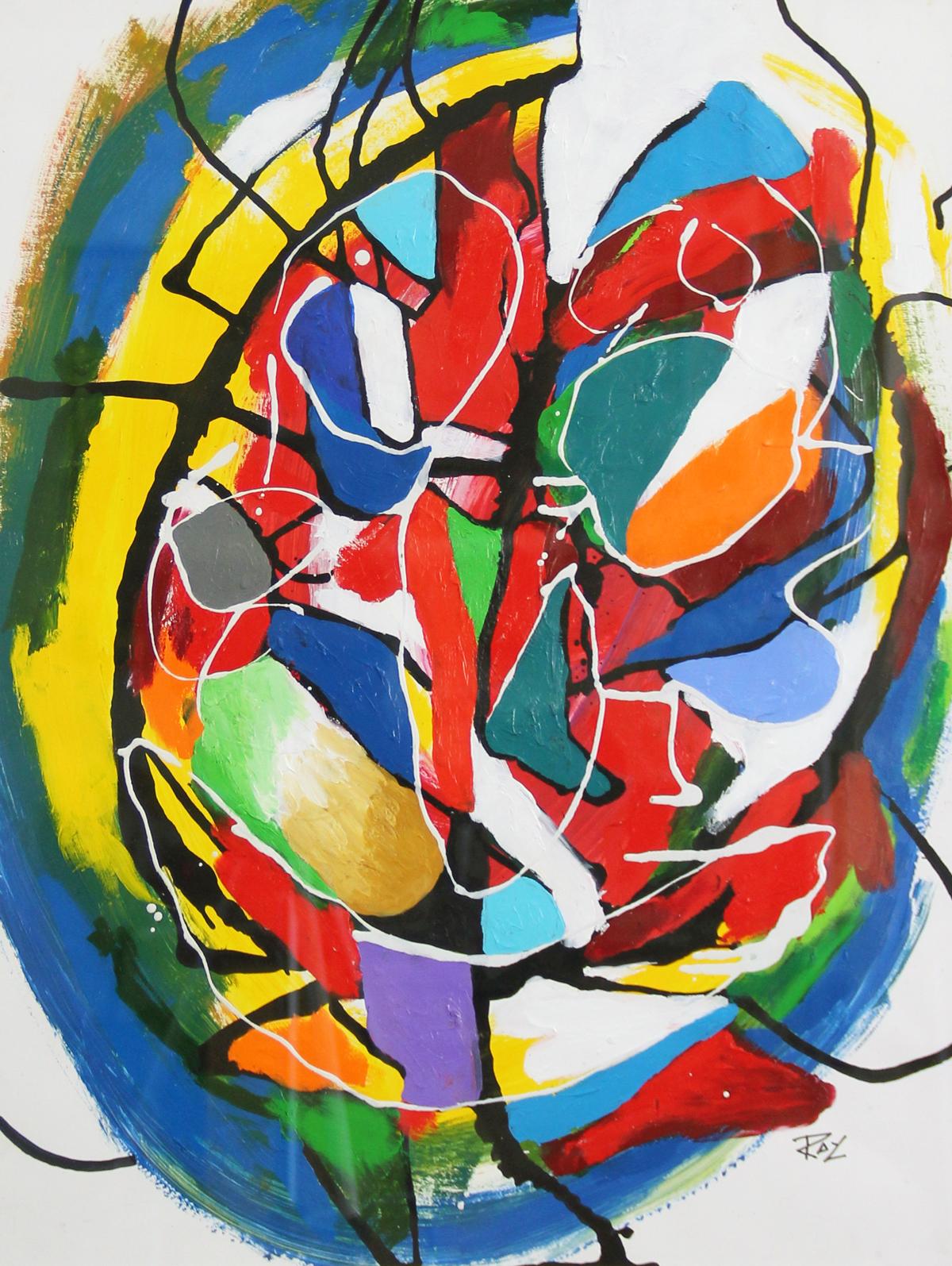 Cerebral, Color Abstraction, Acrylic on Paper, Modernist Abstract, 1995
