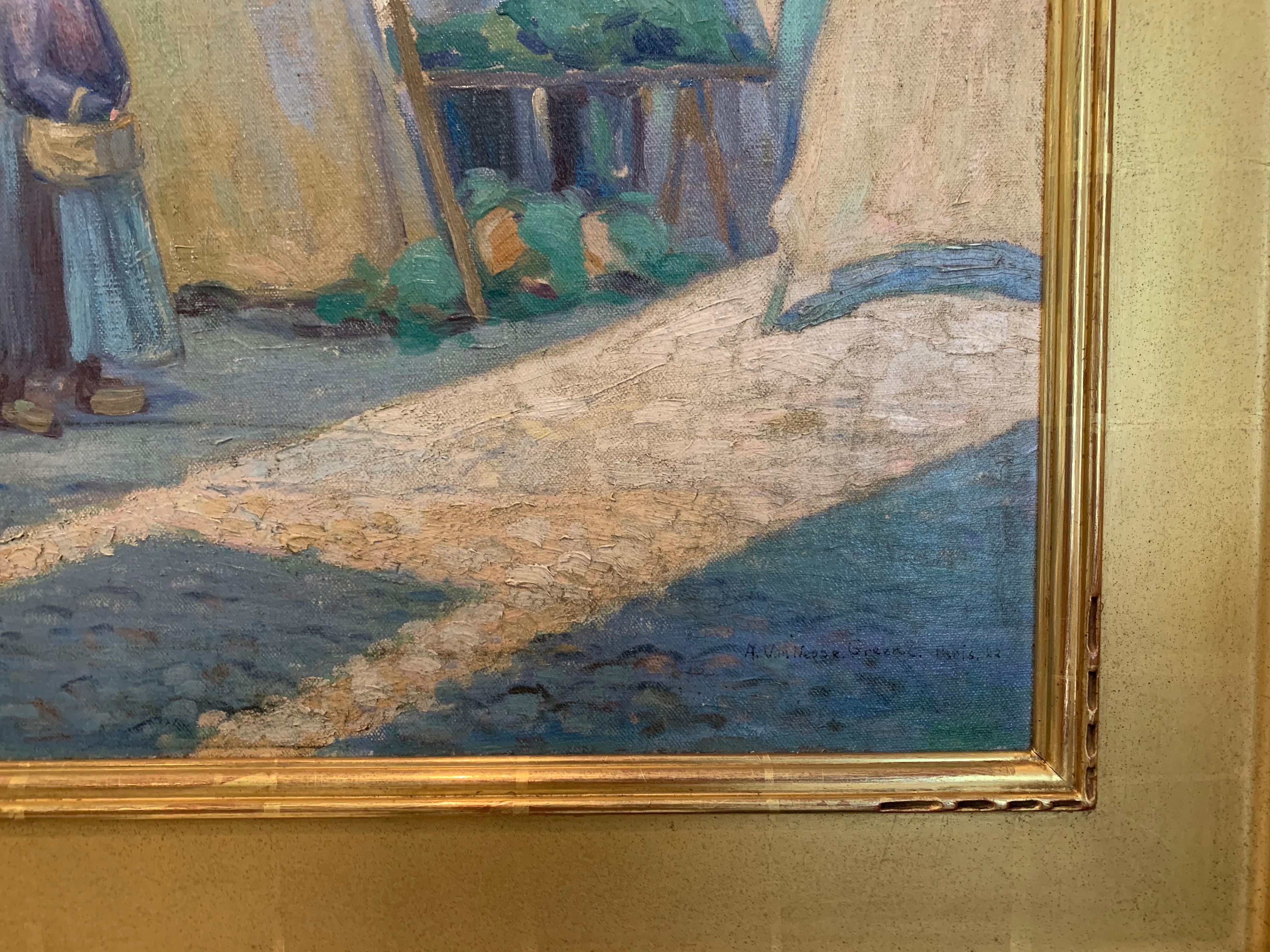 Mercato di Parigi, scena di città europea con figure, impressionista americano, 1922 - Painting Impressionismo americano di Albert Van Nesse Greene
