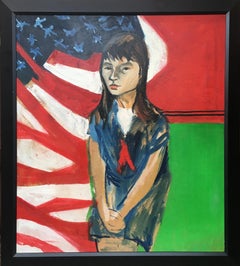 Stars and Stripes, Female Portrait with American Flag, African American Art