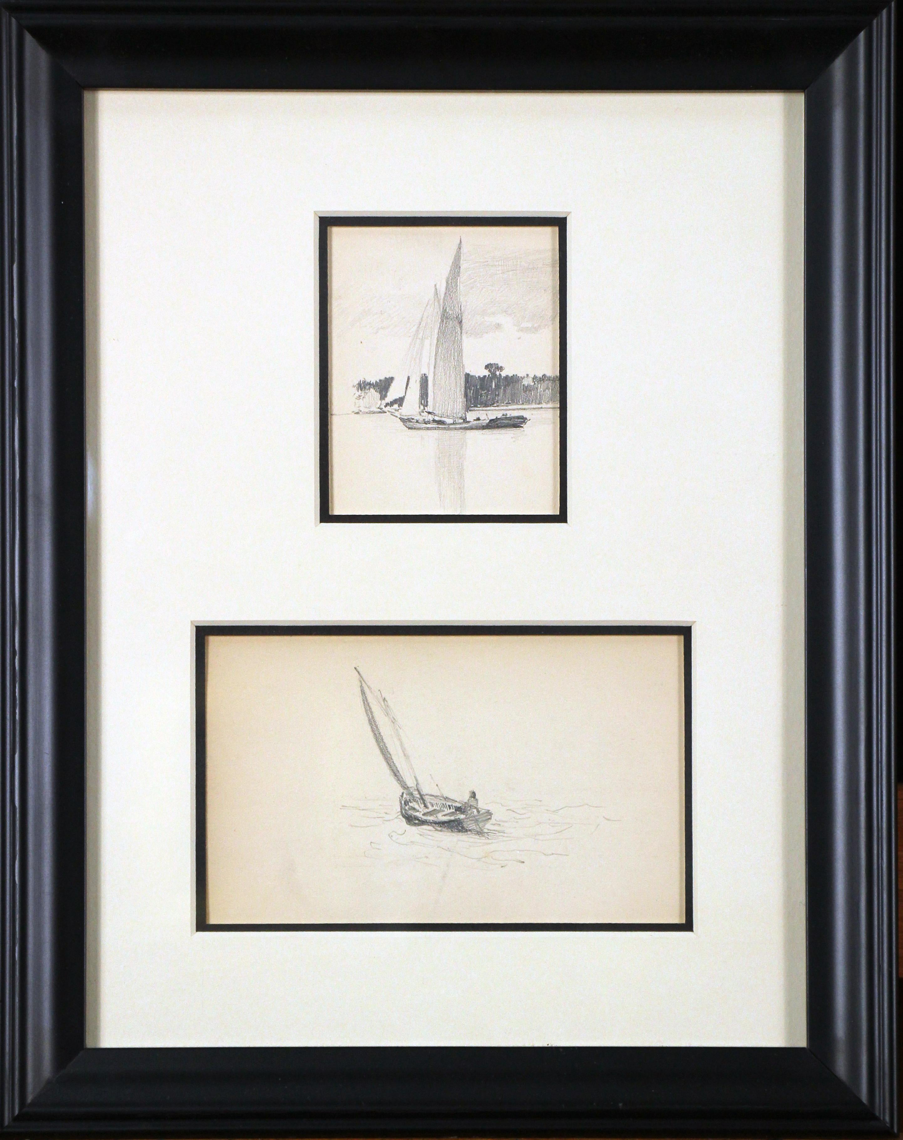 Two Sailboats, American Impressionist, Pencil Drawings on Paper, 1899