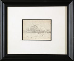 Antique Boatyard with Seagulls, American Impressionist, Pencil Drawing on Paper, 1899