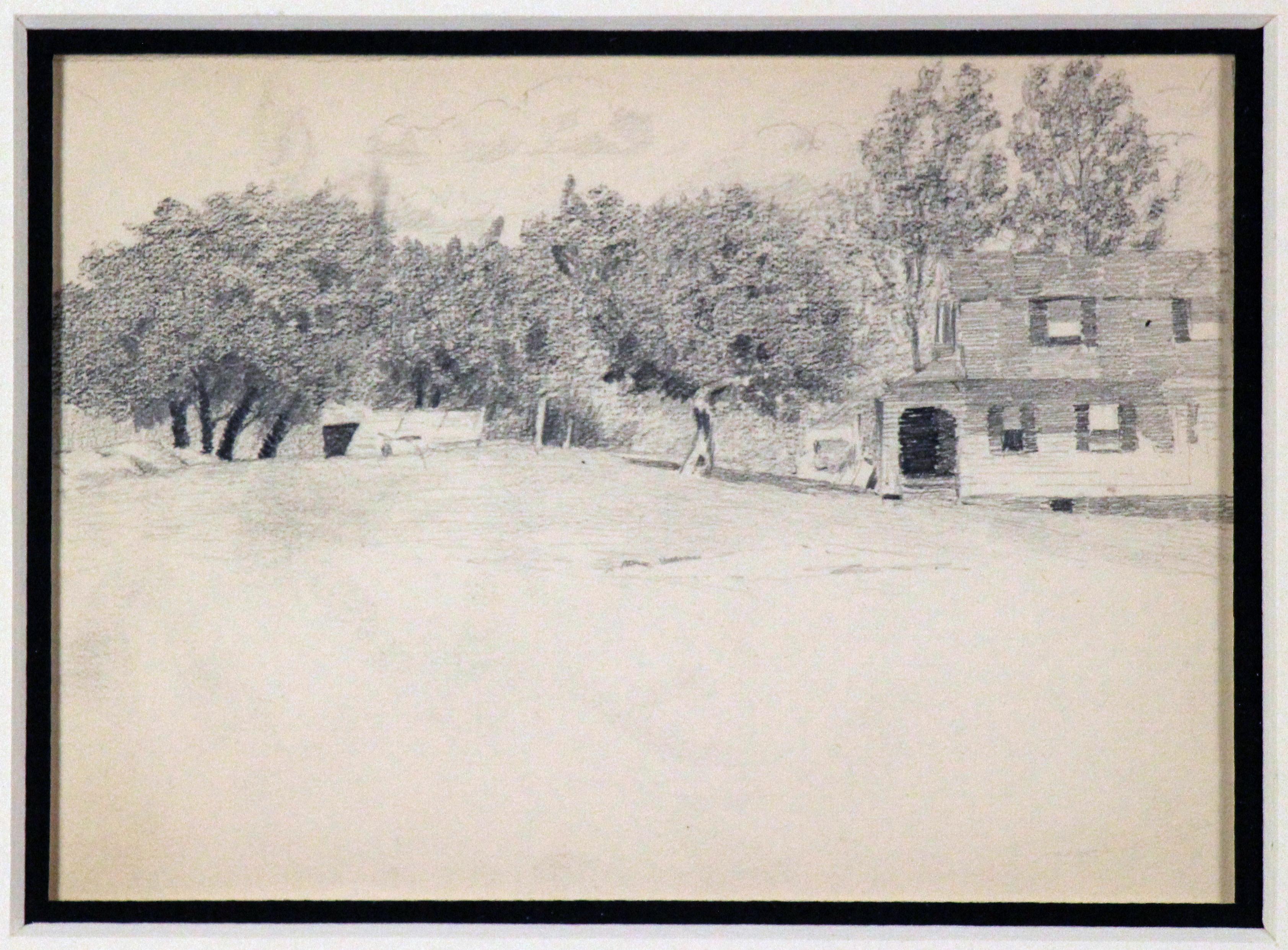 Bucks County Farmhouse, American Impressionist, Pencil Drawing on Paper, 1899 - Art by Henry Bayley Snell