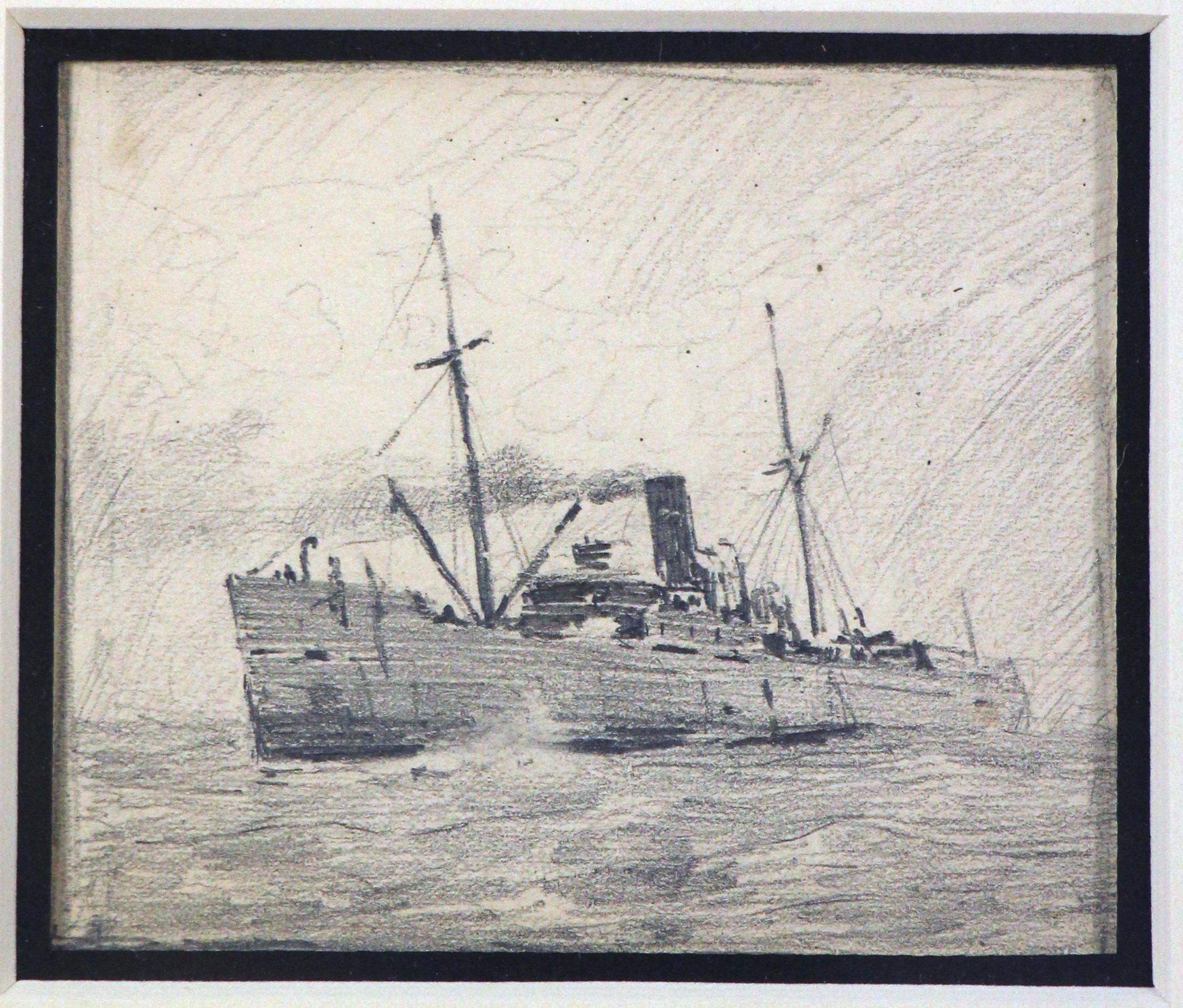 Steamer Ship, American Impressionist, Pencil Drawing on Paper, 1899 - Art by Henry Bayley Snell