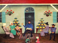 Day of Rest, Folk Art Family Scene, Pennsylvania Dutch, Amish Interior 