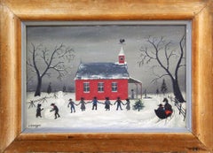 Amish School, Folk Winter Landscape with Children at Play, Pennsylvania Dutch