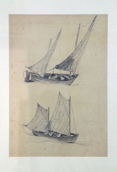 Two Schooners, Pencil on Paper Drawing, Pennsylvania Impressionist Artist