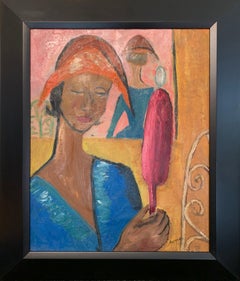 New Hat, Portrait of Woman, Oil on Cardboard, African American Art, Signed