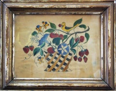 Still Life Theorem, German Style, Pastel on Velvet, Pennsylvania Folk Art