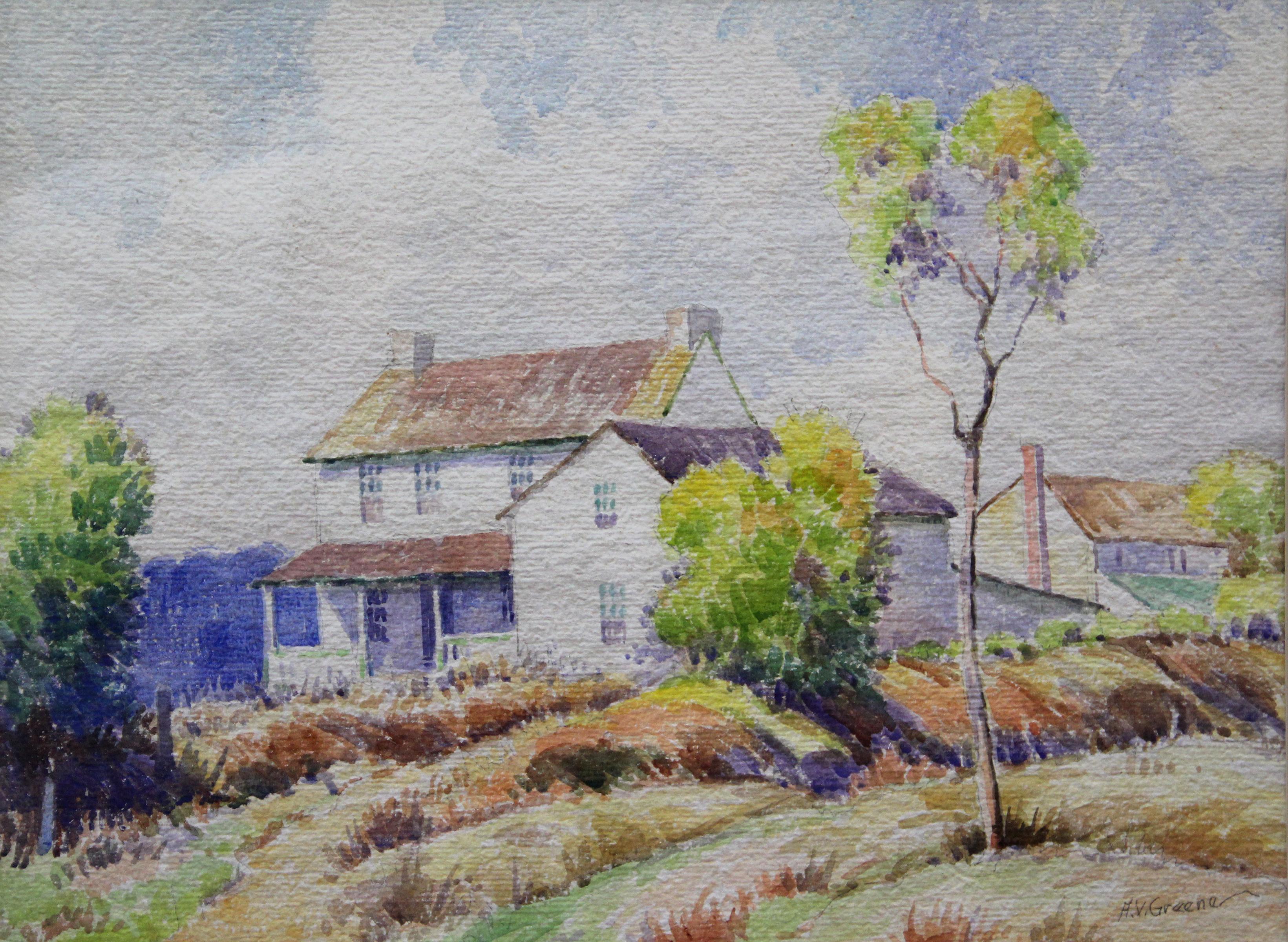 Pennsylvania Farmhouse, American Impressionist Landscape, Watercolor on Paper - Art by Albert Van Nesse Greene
