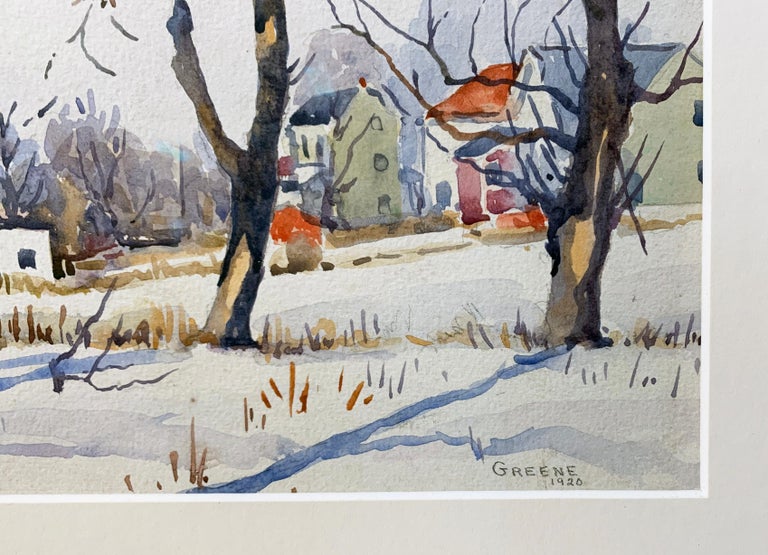 Winter Nest, American Impressionist Winter Landscape, Watercolor on Paper, 1920 - Gray Landscape Art by Albert Van Nesse Greene