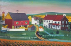 Blue Hills, Folk Art Landscape of Farm Life in Pennsylvania Dutch Style